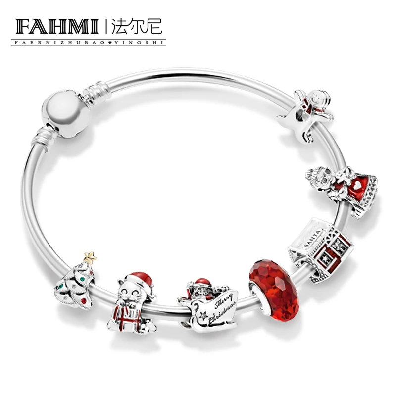 

FAHMI 100% 925 Sterling Silver New 1:1 Festive Winter Christmas Bracelet Set Charming Fashion Elegant Charm Jewelry Gift