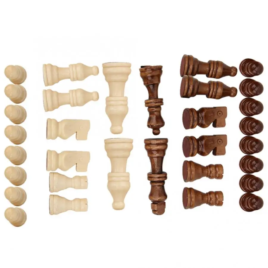 Foldable 32pcs Wooden International Chess Game Set Wood Pieces Without Chessboard Gift Interactive Toy Entertainment Chess Game