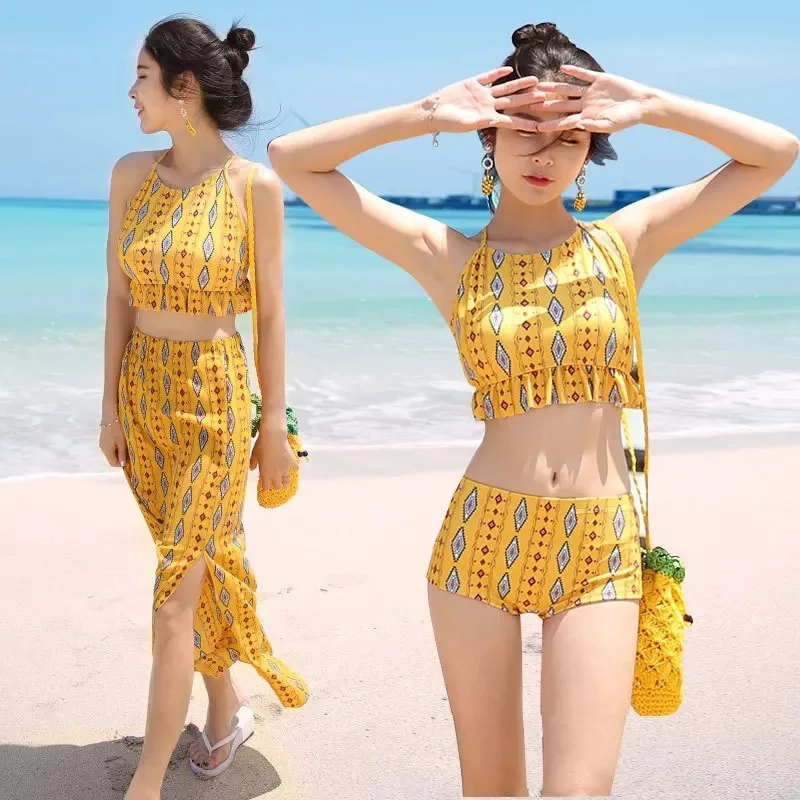 

Rui Xi's Three-piece Set Swimsuit Women's Hot Springs Conservative Students Bikini Split Type Sexy Swimwear