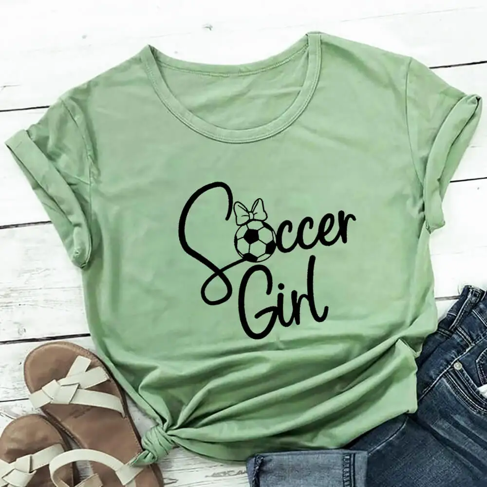 

Soccer Girl Funny Printed 100%Cotton Women's T Shirt Football Lover Casual O-Neck Pullover Short Sleeve Tops Football Team Tee