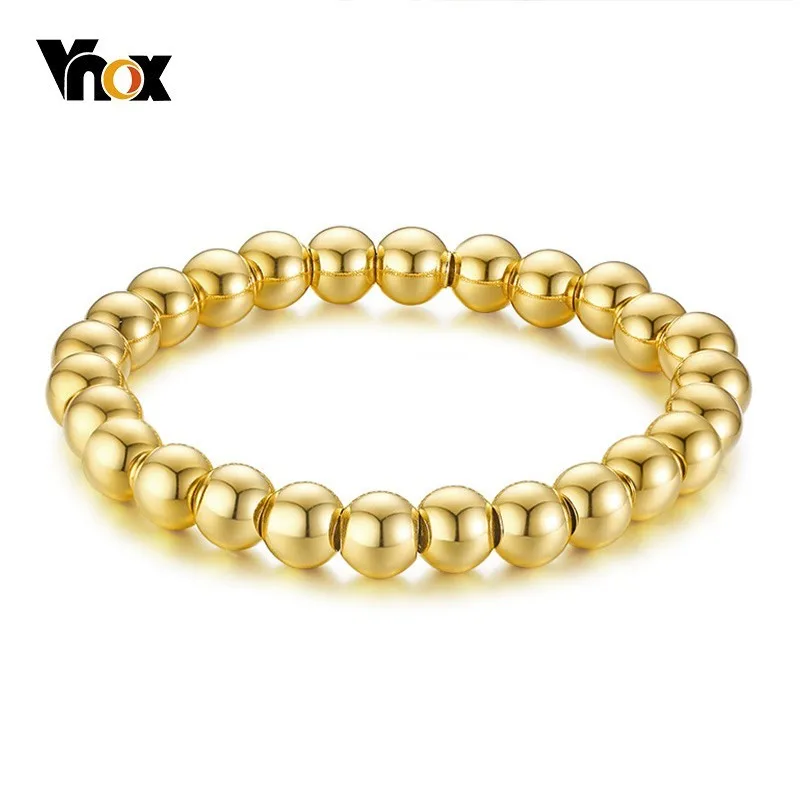 Мужской браслет Vnox с бусинами из нержавеющей стали золотого цвета|Цепочки и