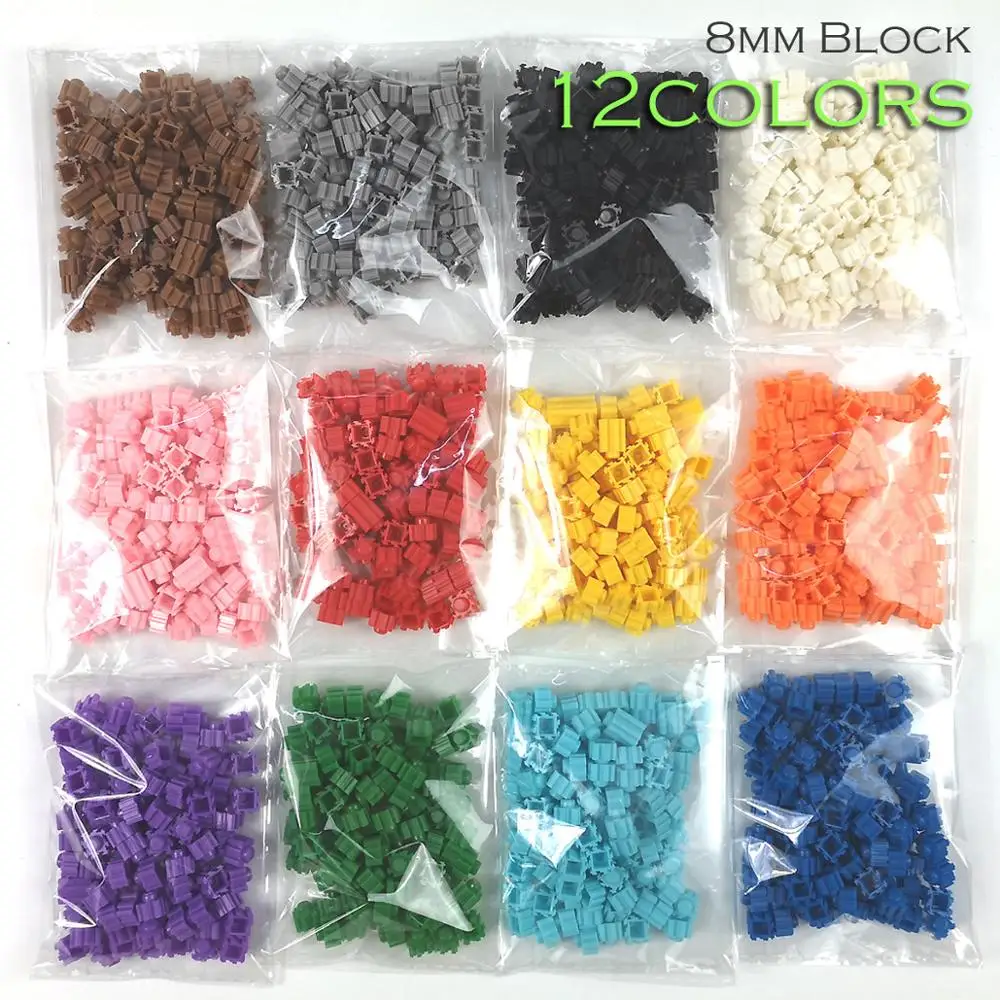 

1200pcs 8*8mm Diamond Building Blocks 12colors 100PCs/bag DIY 3D Small Brick For Children Educational Toy Kids Gifts