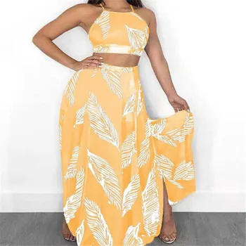 

Women 2pcs Set Sleeveless Backless Floral Crop Top + Skirt Summer Beach Wear Outfit Holiday Clothes