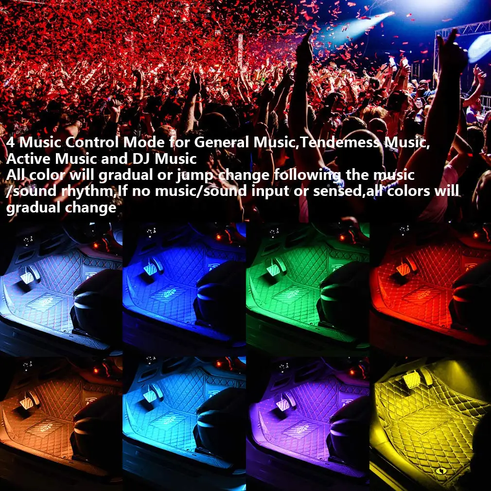

2019 Car Atmosphere Light Foot Light USB/Cigarette Lighter Remote Control Interior Decorative Ambient LED Lamp Strip Accessories