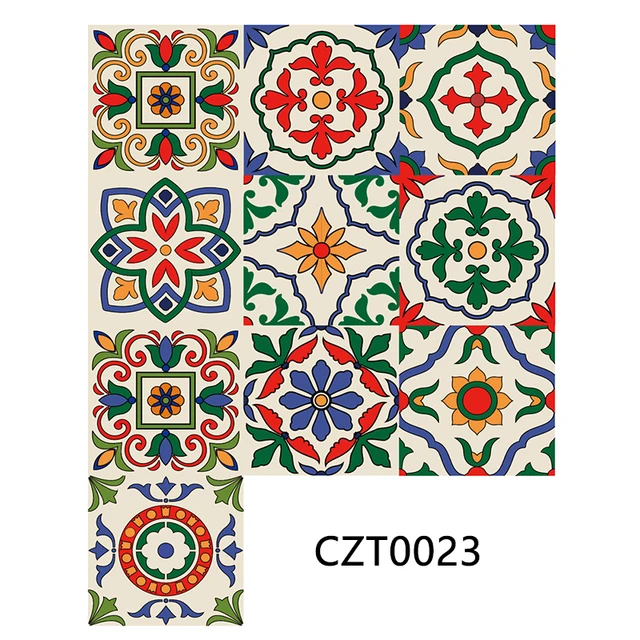 30Pcs PVC Waterproof Self-Adhesive Wall Stickers Moroccan Style Furniture Kitchen Bathroom Floor Decorative Tile Stickers pattern 15