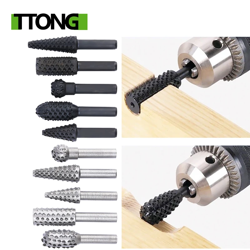 5pcs Woodworking Power Embossed Grinding Rasp Chisel Shaped Rotating Tools XS 