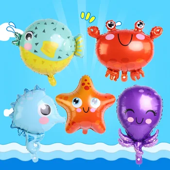 

5pcs Fish Foil Balloons Birthday Party Shark octopus Clown Fish crab Air Balaos Sea Theme Birthday Party Decoration supplies