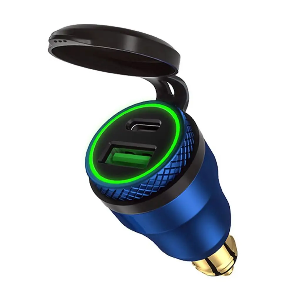 12 V-24 V QC3.0 Тип usb C PD адаптер питания для быстрой зарядки Зарядное устройство Hella DIN ЕС розетка для поездок на мотоцикле DUCATI мотоцикл B8 - Цвет: blue(green light)