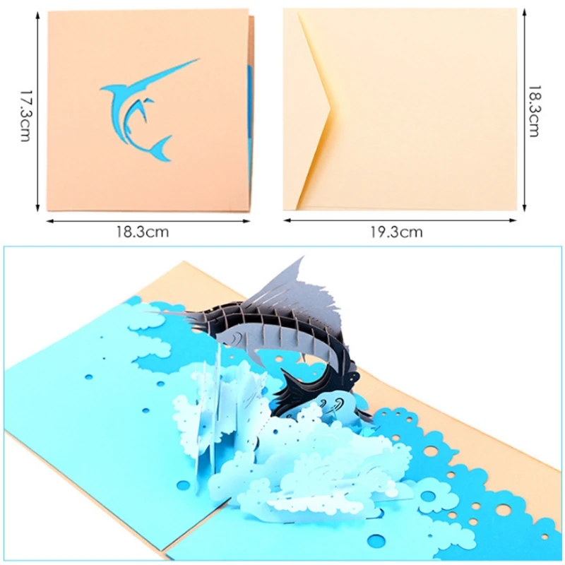  Swordfish Greeting Cards Handmade Birthday Wedding Invitation 3D Pop Up Card New E65B - 4000265447647