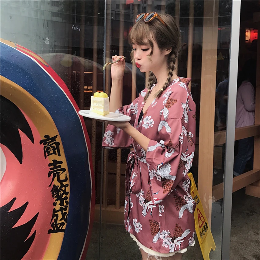 Harajuku японский модный стиль кимоно юката женский летний кардиган с цветочным