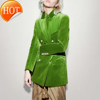 

Long Blazer Notched Elegant Sleeve Women's Double Breasted Pocket Female Suits Clothing Autumn Fashion New
