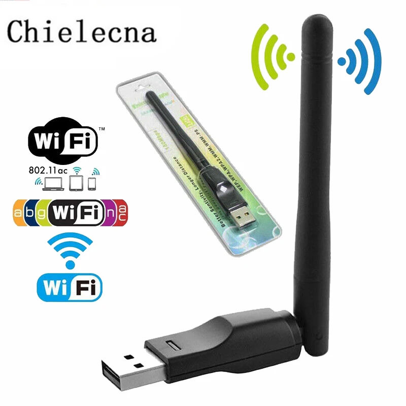 

Chielecna150Mbps Ralink RT5370 Wireless Network Card Mini USB 2.0 WiFi Adapter Antenna PC LAN Wi-Fi Receiver Dongle 802.11 b/g/n