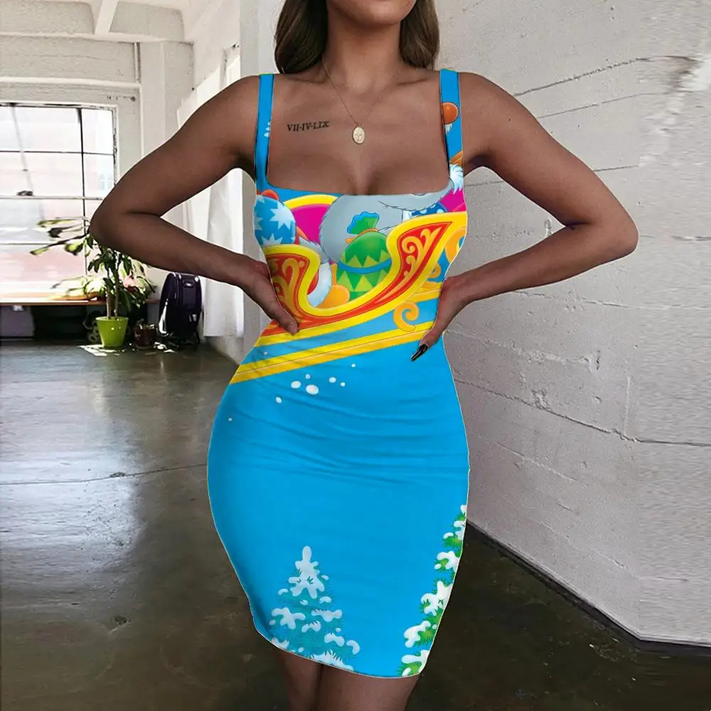 

KYKU Christmas Dresses Women Deer Vestido Sexy Santa Claus Sundress New Year 3d Print Womens Clothing Mini Evening Beach Beach