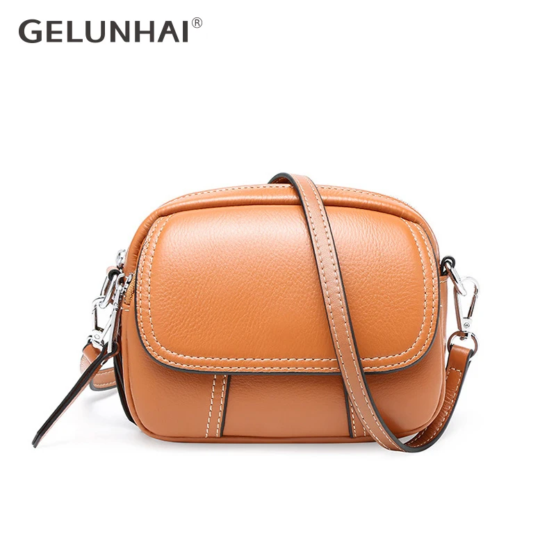 

Gelunhai Anti-theft Cover Women's Messenger Bag Genuine Leather Round Shape Fashion Lady Shoulder Bags High Quality Black Brown