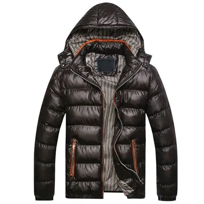 with free gift parkas man winter New Men Jacket Coats Cotton Padded Hooded Wadded Thick Warm Outerwear Casual Male Parkas XS-5XL - Color: Black