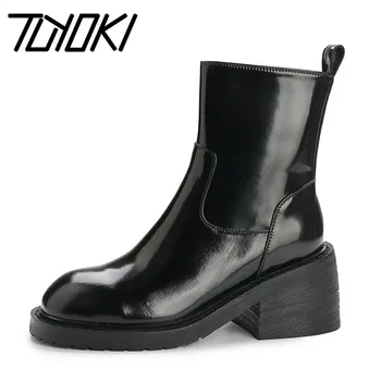 

Tuyoki Woman Short Boots Real Leather Square Heel Ankle Boots Woman Fashion Simple Winter Shoes Woman Footwear Size 34-39