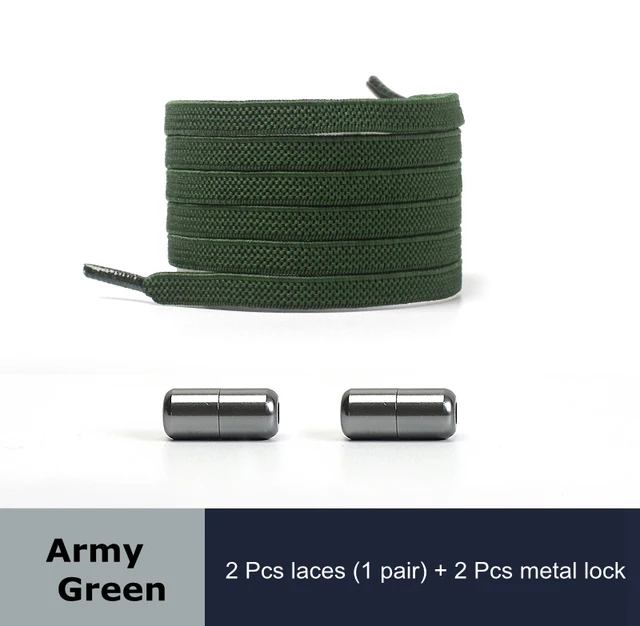 Free to Match Elastic Shoelaces Lock Lazy Laces Flat Multi Color Options No Tie Shoelace Round Capsule Metal 18 Colors Army Green