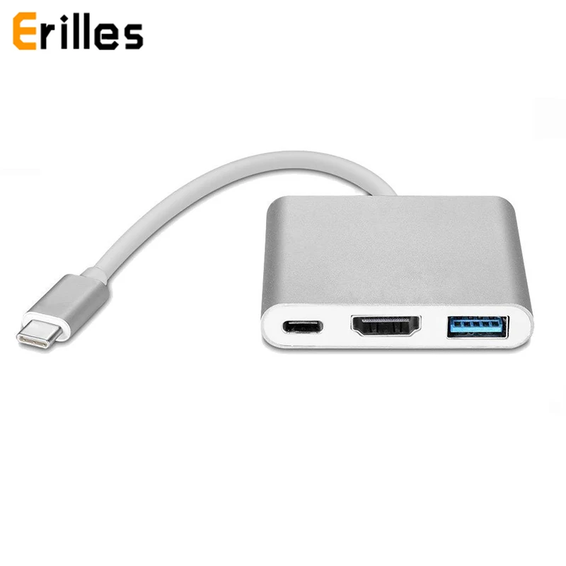 

USBC to HDMI 4K USB 3.1 Type C 3 in 1 Charging Hub Adapter AV Video Alumunium Alloy Converter for Macbook Laptops