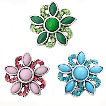 

New Snap Jewelry Vintage Natural Stone Flower Snap Buttons Fit 18mm Metal Snap Button Bracelet Bangles