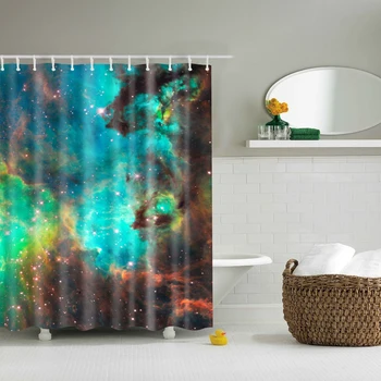 

Waterproof Thicken Polyester 3D Red Shower Curtain Abstract Fantasy Starry Sky Mildew Proof Bath Tub Curtain with 12 pcs Hooks
