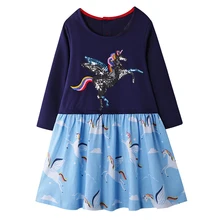 Платье для маленьких девочек с единорогом и блестками; сезон осень-зима; рождественские детские платья для девочек; хлопковая майка с принцессой; платье; От 2 до 7 лет