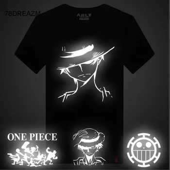 

Hip Hop T Shirt Half Sleeve Reflective T-Shirt Black Cartoon One Piece Tshirt Streetwear Summer Short Sleeve Tops Tees Males