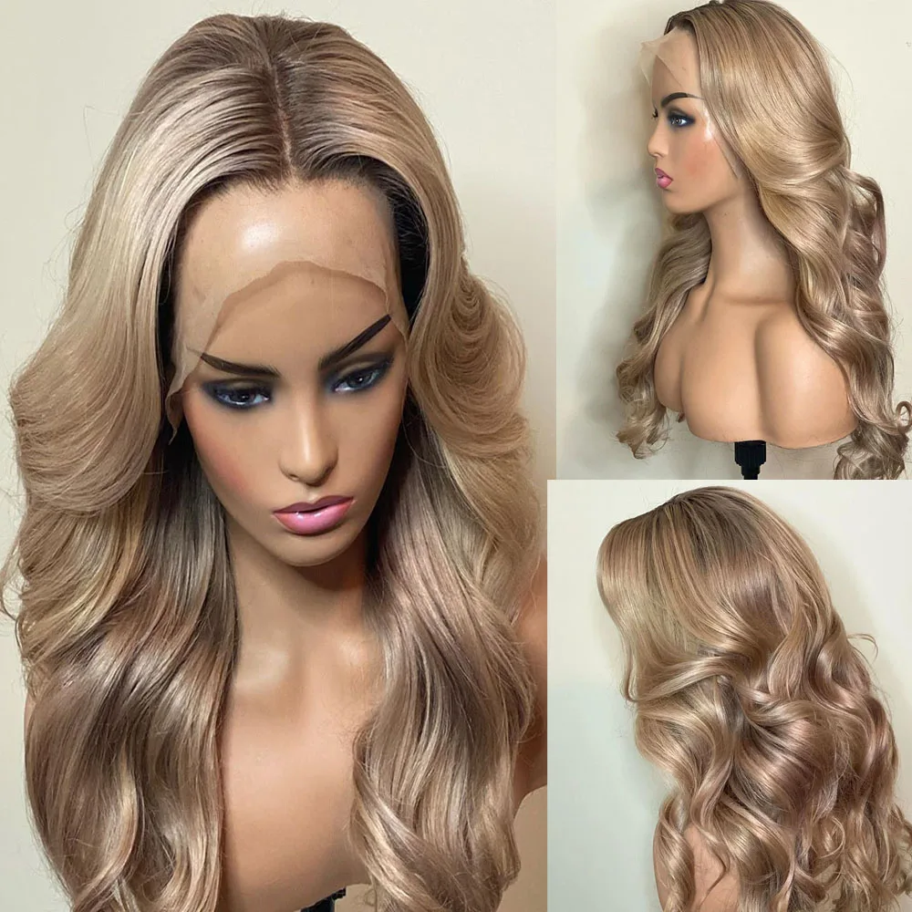 

Glueless Ombre Brown Water Wave Blonde Color Wigs For Women Heat Resistant Synthetic Wigs Middle Part With Baby Hair Cosplay Wig