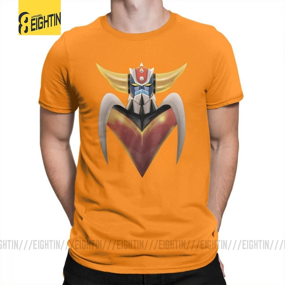 UFO ROBO Grendizer тройники с коротким рукавом мужские футболки очищенный хлопок Crewneck Футболка досуг печать размера плюс Мультфильм стильный - Цвет: Оранжевый