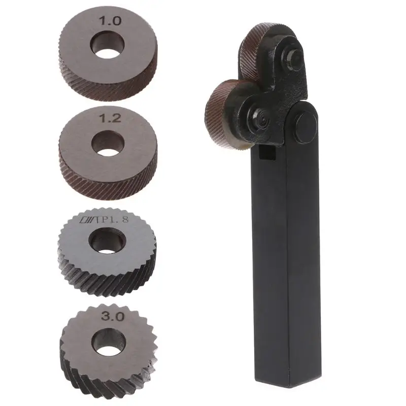 2pcs Steel Wheel Diagonal Linear Knurl Wheels Knurling Knurler Tool 1.0/1.2/1.8/3.0mm Pitch Linear Pitch Knurl Set