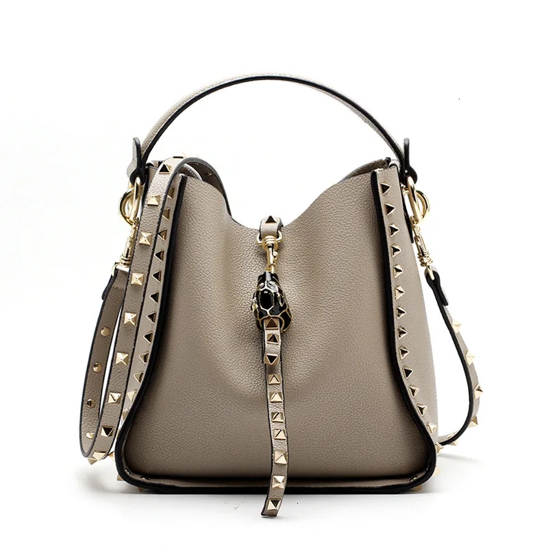 Новая женская сумка, роскошная дизайнерская сумка из коровьей кожи с заклепками, сумка через плечо с леопардовым принтом, сумка-мешок высокого качества - Цвет: gray