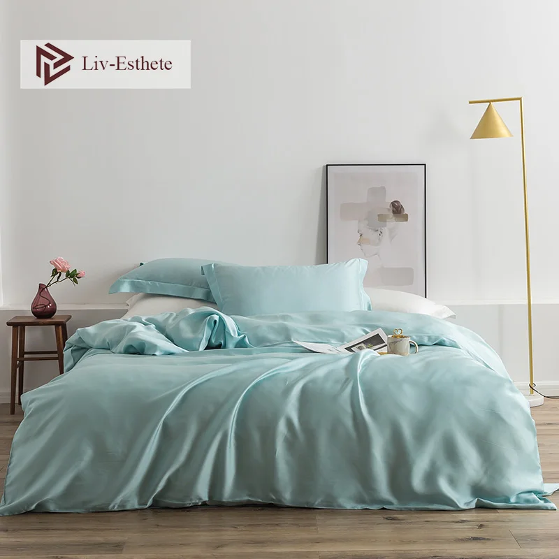 Liv-Esthete Luxury New 100% Silk Bedding Set Silky Healthy Skin Duvet Cover Flat Sheet Double Bed For Womom Man Sleeping | Дом и сад
