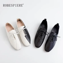 ROBESPIERE/женская повседневная обувь на плоской подошве из мягкой натуральной кожи; Разноцветные женские туфли-оксфорды; модная обувь на шнуровке; большие размеры 34-43; A111