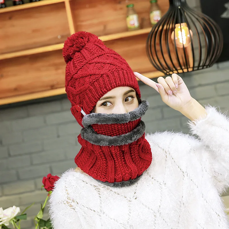 Cute Women Knitted Hat Plush Winter Warming Beanie Hats Cap for Girls Outdoor Decor All-Match TY53
