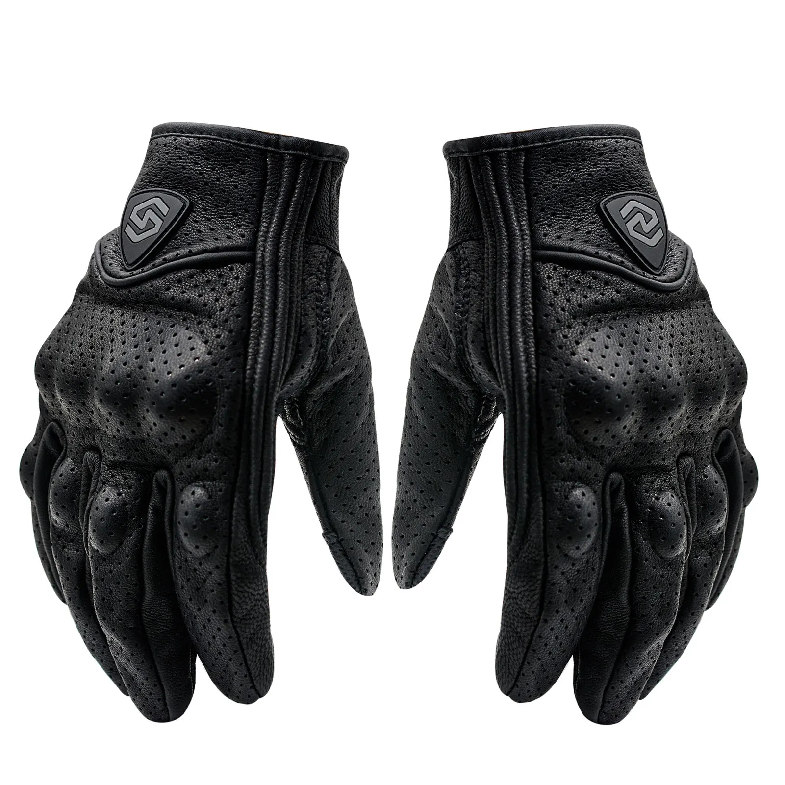 Men Motorcycle Gloves Leather Driving Full Finger Biker Cycling Black Glove Kit 