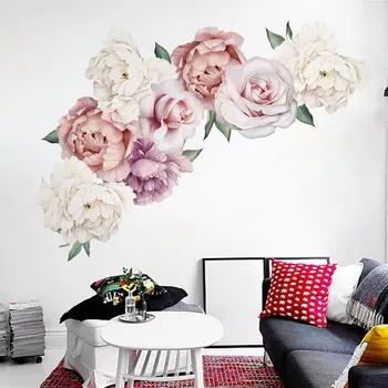 

Flower Wall Stickers Room Decor Bedroom Living Room Background Home Decoration Peony Flower DIY Removable Mural Posters