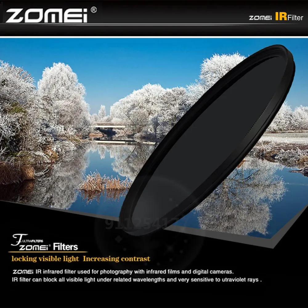 Zomei 680/720/760/850/950NM 적외선 IR 필터 DSLR 렌즈 용 적외선 미러 미러 슬리버 림 46/49/52/55/58/62/67/72/77mm