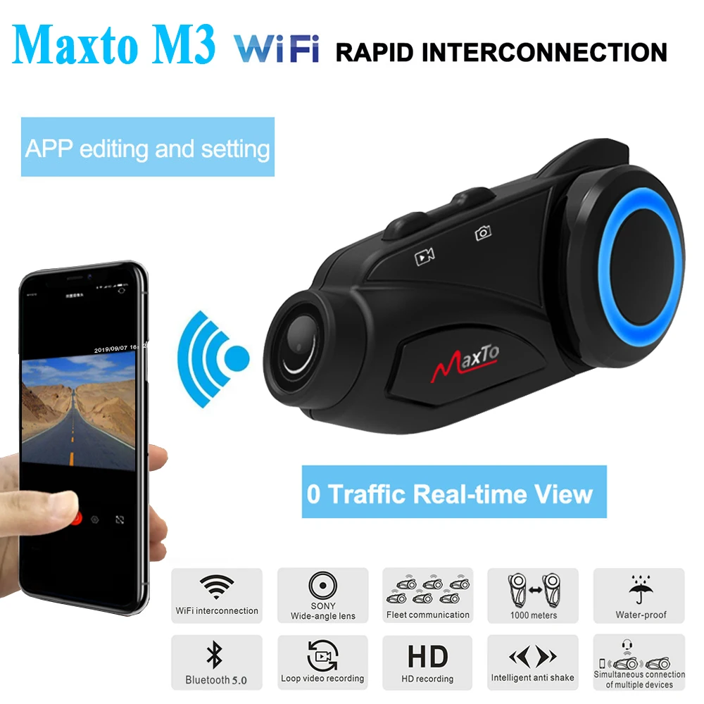Интерком Maxto M3 для мотоциклетного шлема Bluetooth и рекордер wi fi домофон с