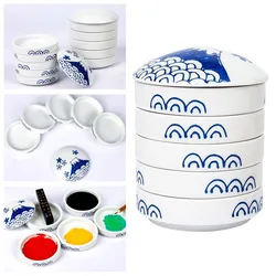 Jingdezhen – palette de peinture gouache aquarelle en céramique, peinte à la main, à cinq couches d'encre bleue et blanche, fournitures d'art 