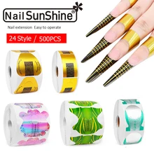 Autocollant acrylique en forme d'ongle pour Salon de manucure, 500 pièces/lot, Extension, courbe française, Gel UV, construction, auto-adhésif, Guide de manucure