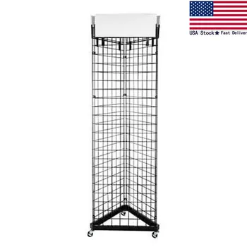 

Wire Grid Triangle Tower Display Rack Casters Rolling Castors Chrome 2' x 6 ½' H