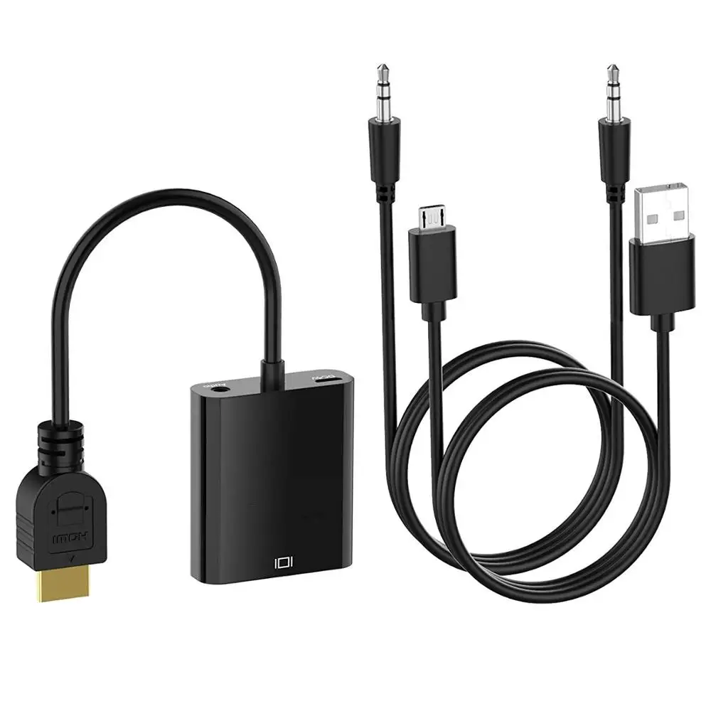Золотой-PlatedHDMI к VGA адаптер цифро-аналоговый видео аудио кабель конвертера 1080p для
