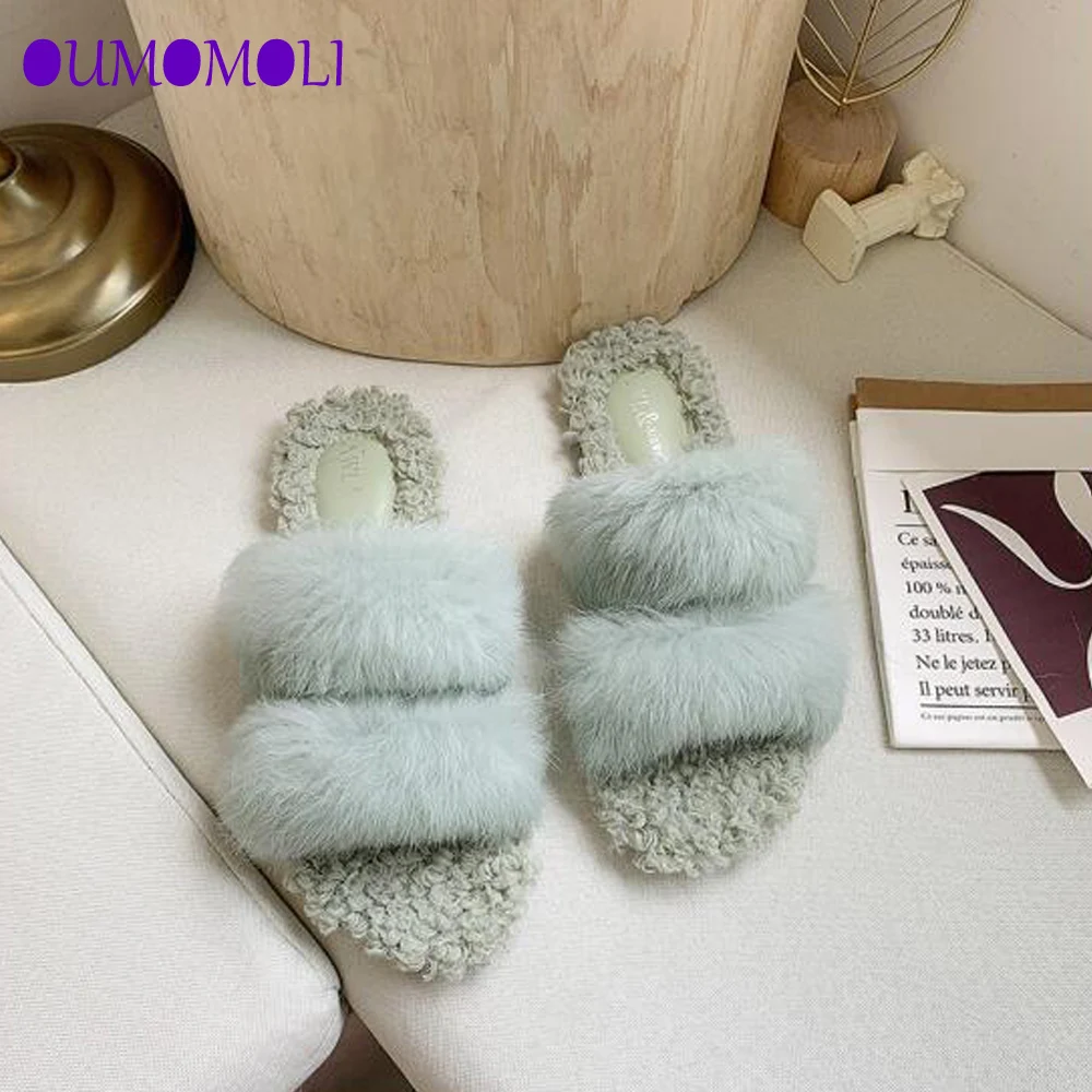 

Winter Women Home Slippers with Faux Fur Fashion Warm Shoes Woman Non-slip Flats Female Slides Size 35-40 J402