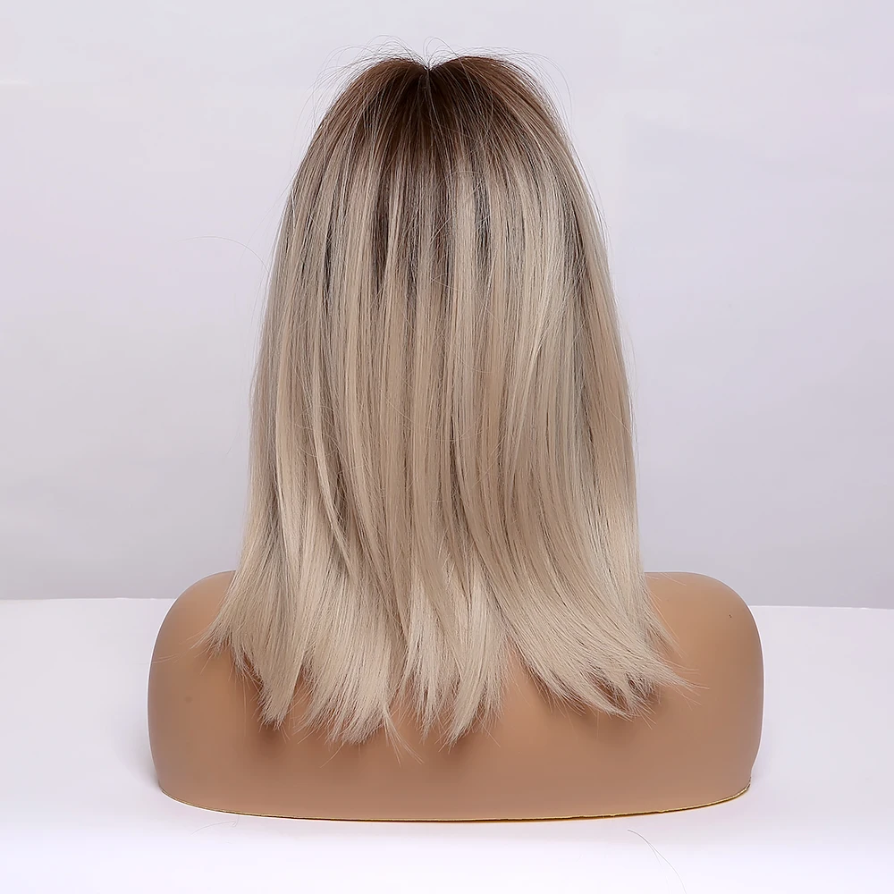 médio perucas sintéticas com franja cabelo natural