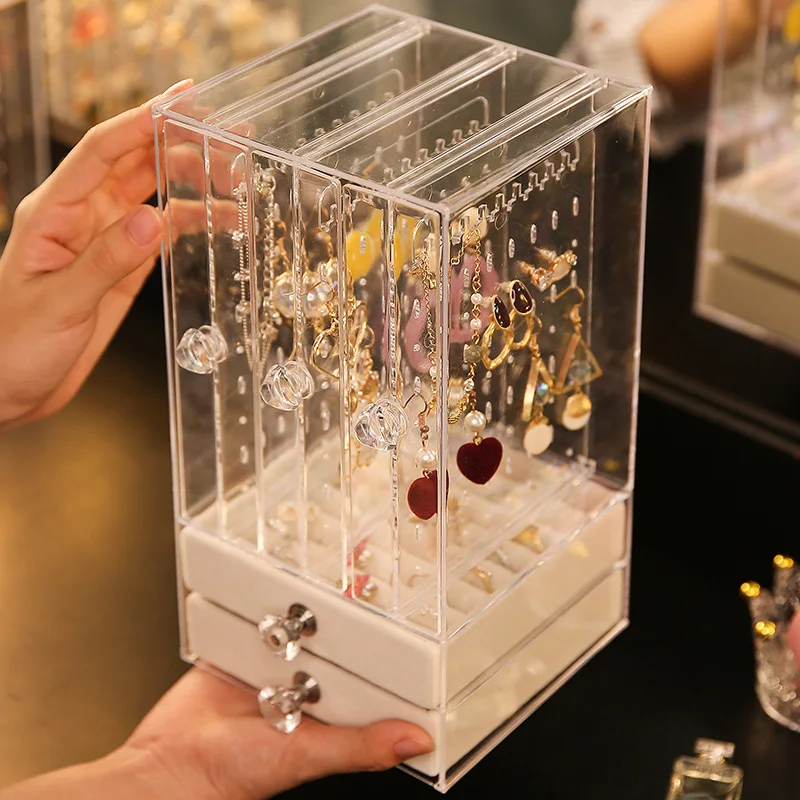 Storage box drawers shelf support storage case Anti-dust acrylic earrings display stand jewelry shelf afbeelding