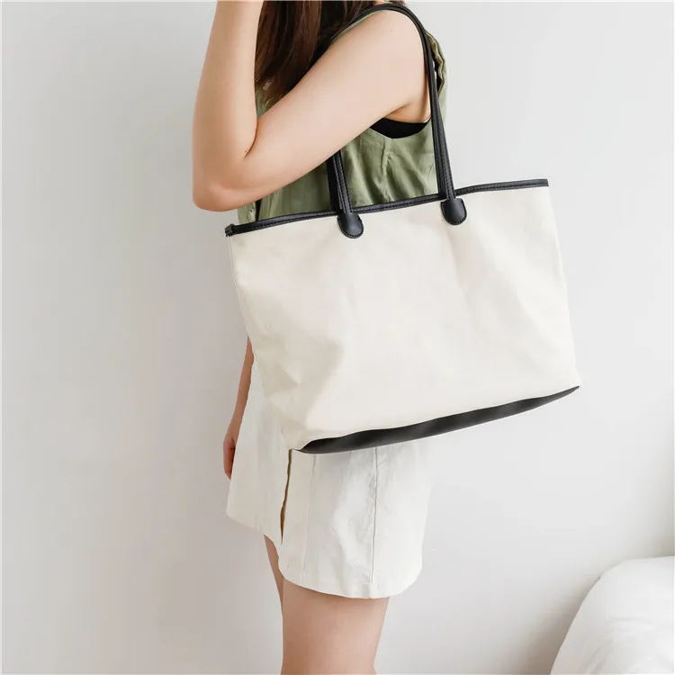

Canvas Shoulder Bag for Women Korean Style Large Capacity Ladies Hand Bags Womens Beach Travel Handbag