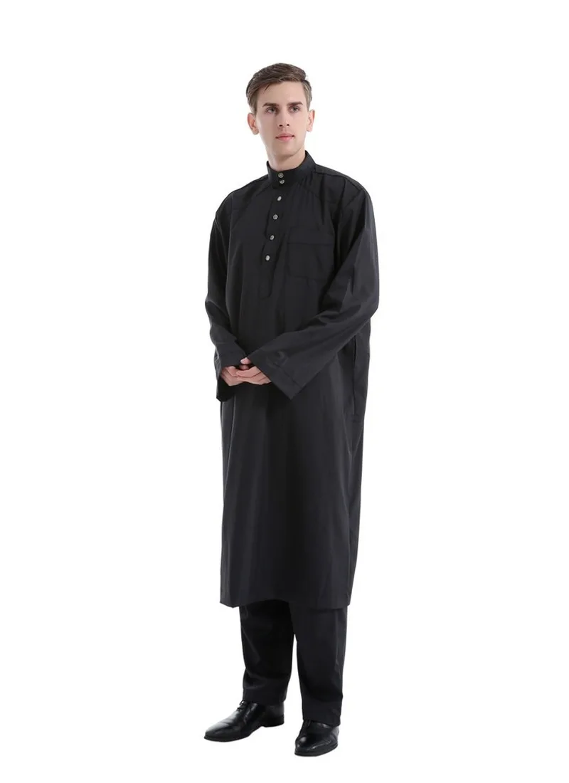 Muslim Robe Arab Men Thobe Ramadan Costumes Solid Arabic Pakistan Saudi