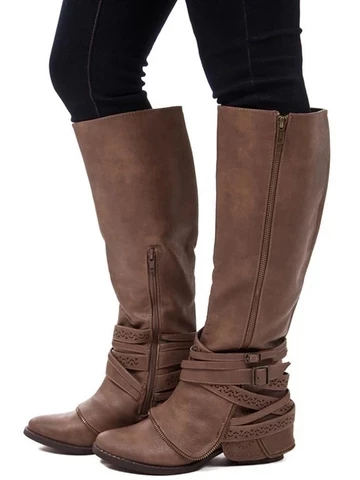 Новые модные осенне-зимние сапоги в стиле ретро женские сапоги на высоком каблуке с острым носком сапоги до колена с боковой молнией женские большие размеры 35-43 - Цвет: Color 3
