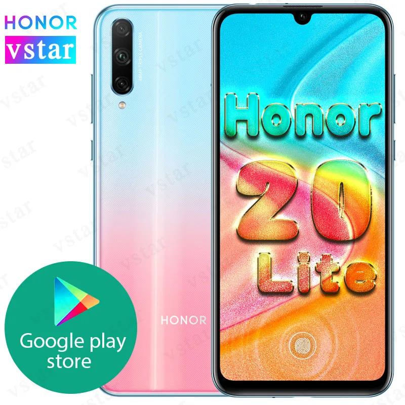 Мобильный телефон HONOR 20 lite, 6,3 дюймов, Kirin 710F, четыре ядра, разблокировка экрана, быстрая зарядка, Google play