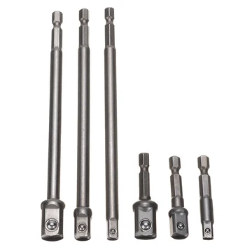 

6pcs 1/4" 3/8" 1/2" Socket Bit Adapter 1/4"Shank Extension Socket Bar Bit for cordless screwdrivers impact drill Tool Accessorie