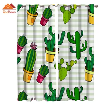 

Succulent Decoration Cactus Potted Plants Window Curtains Living Room Outdoor Fabric Drapes Curtain Home Decor